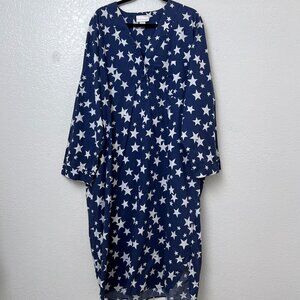 Solange Womens Nightgown 18/20 Blue White Star Print Cotton Sleepwear Loungewear